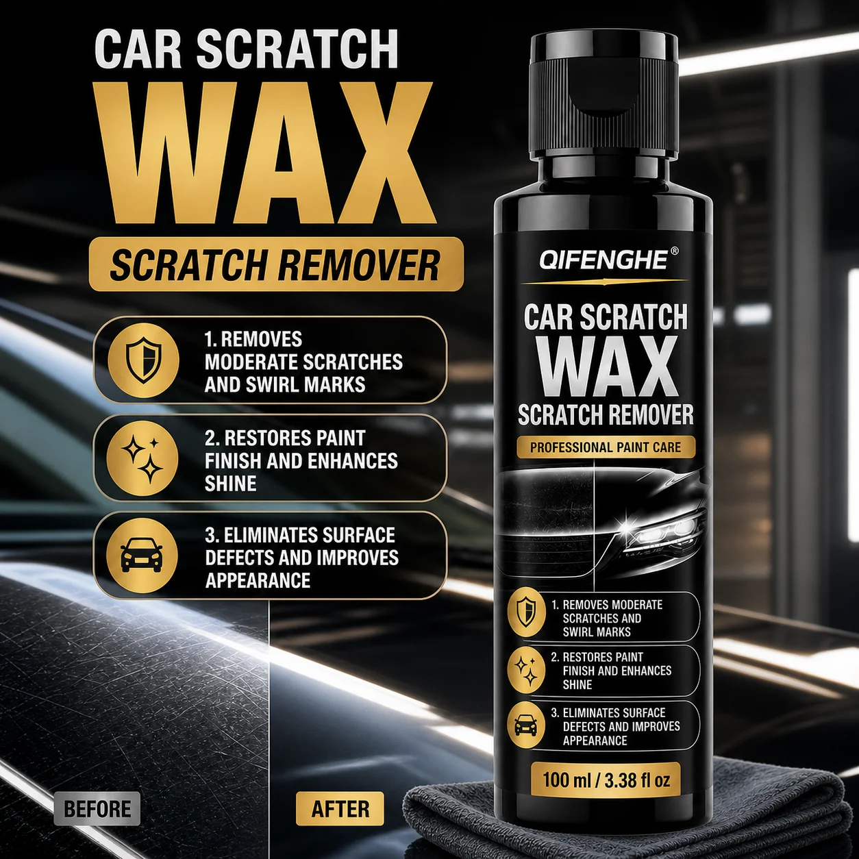 QIFENGHE 100ml Car Scratch Remover Wax Liquid Auto Paint Polishing Repair Medium Light Scratches Swirl Marks Restore Gloss Car P