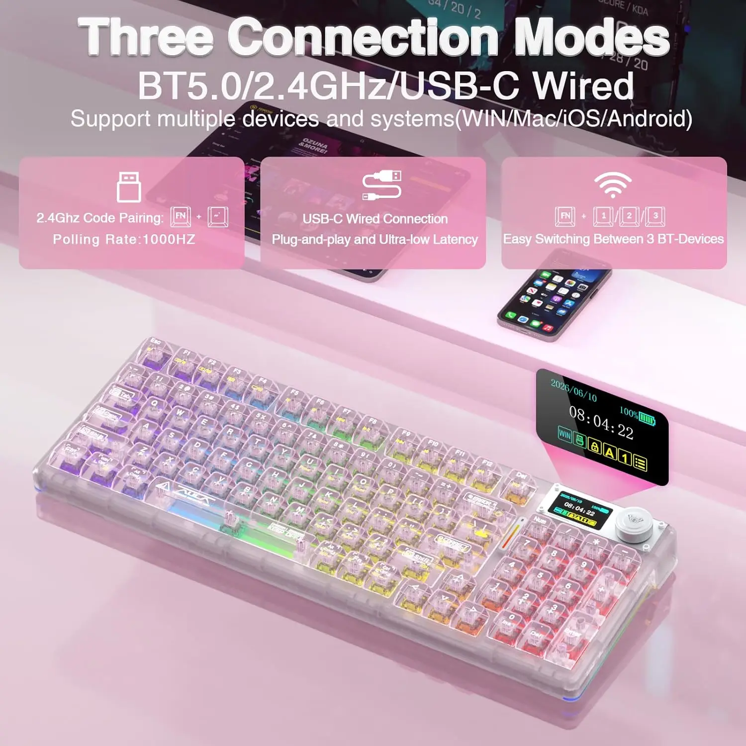 AULA F98Pro V3 メカニカルキーボード 3 モードワイヤレス Bluetooth 