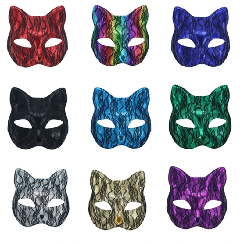 573B Fashiol Cats Shaped Mask Combining Lace And Snake Detail Costumhe Headwear For Balls And Themed Parties