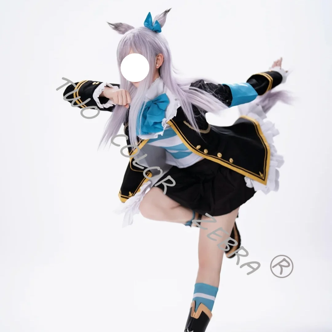 Disfraz de Cosplay de Mejiro McQueen, Peluca, Chaqueta Negra, Falda con Cuello con Volantes para Halloween, Navidad, Fiesta, Juego, Uma Musume Pretty Derby
