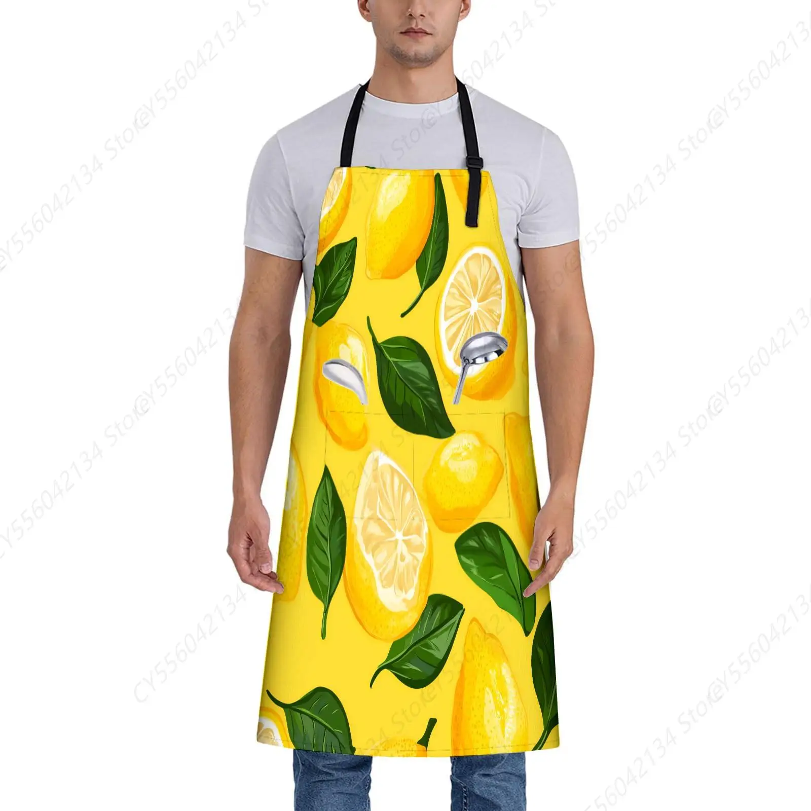

Лимонный фартук для женщин, 28x33 дюйма, кухонные фартуки шеф-повара с 2 карманами, полиэстер, лимон и листовой фартук для приготовления пищи, выпечки барбекю