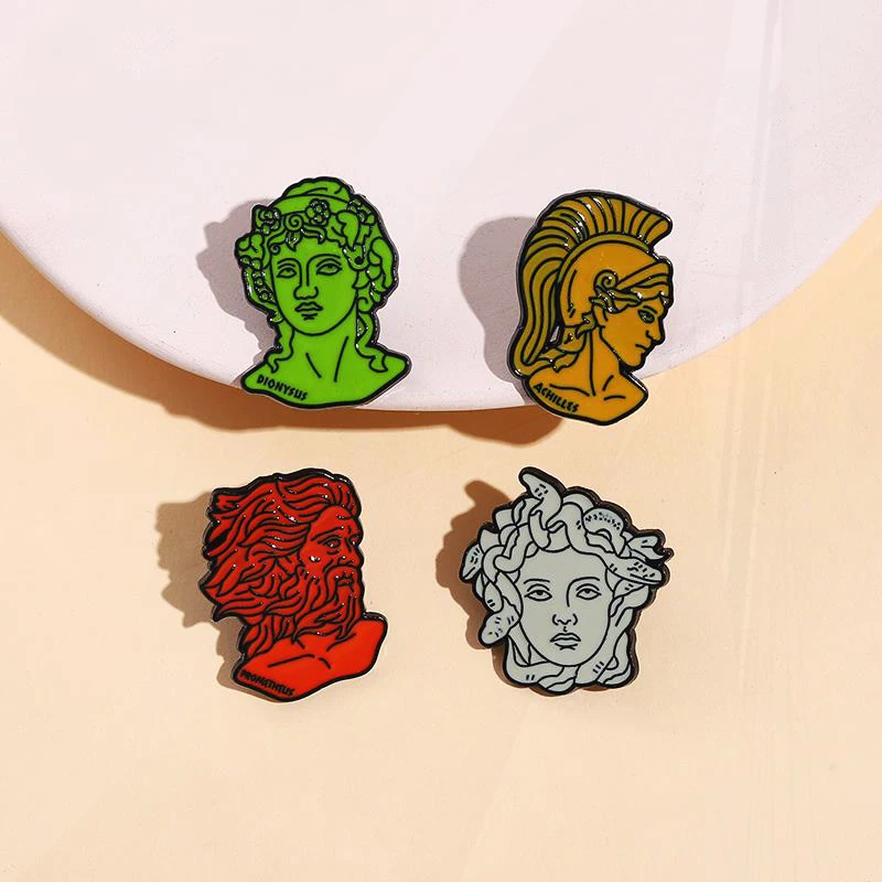 Pines Lapel Badges Art Sculpture Jewelry Gift for Friends Ancient Greek Myth Enamel Brooch Custom Medousa Prometheus