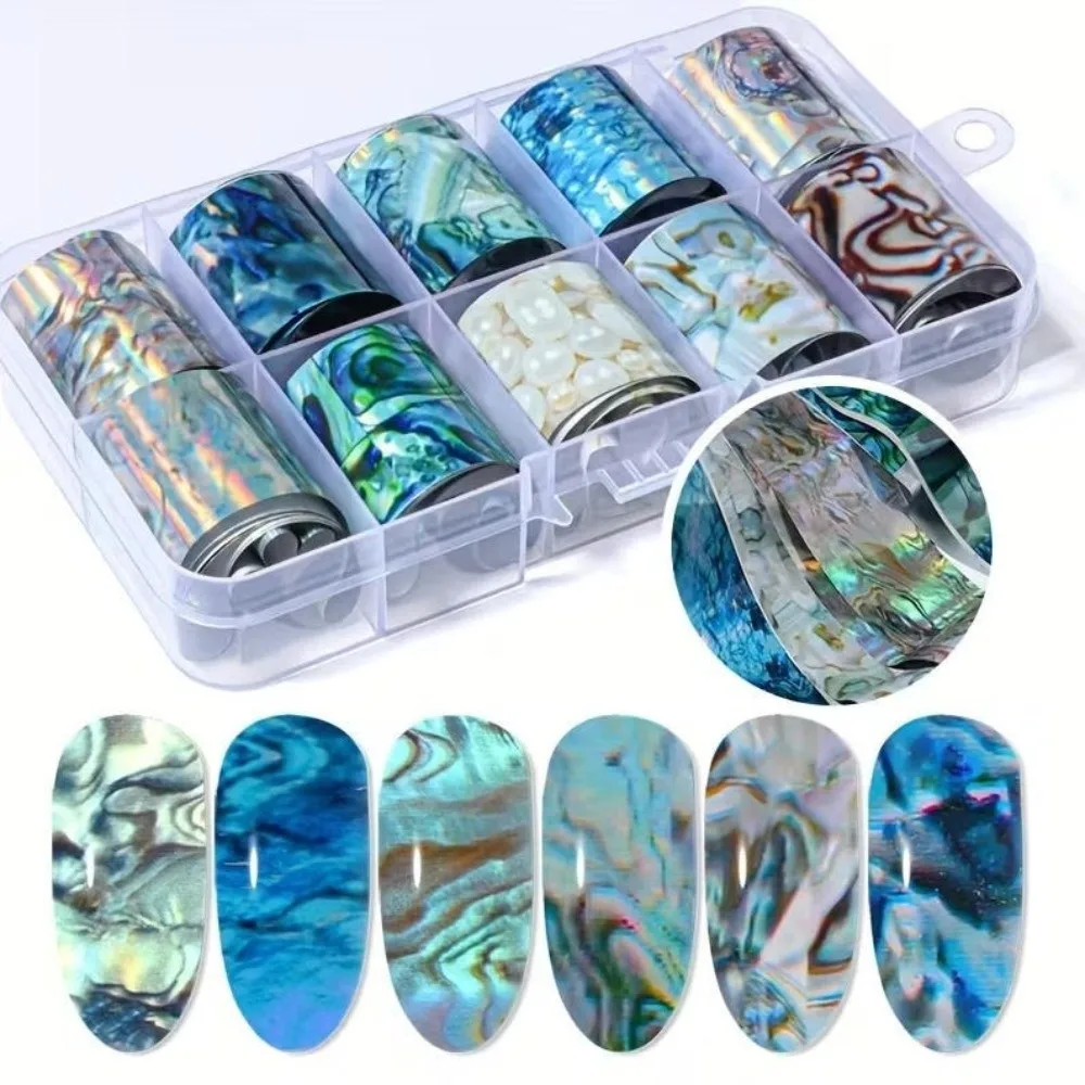PET Nail Transfer Foil Shell Pattern Multicolor Nail Foil Stickers Starry Sky Pattern Boxed Roll Manicure Transfer Stickers