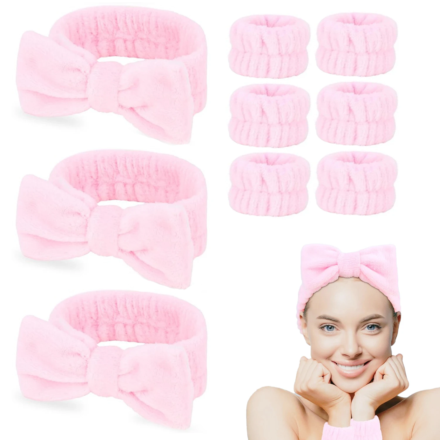 9Pcs Set Face Washing Headband Soft Coral Fleece Makeup Headband Facial Care Tools For Women