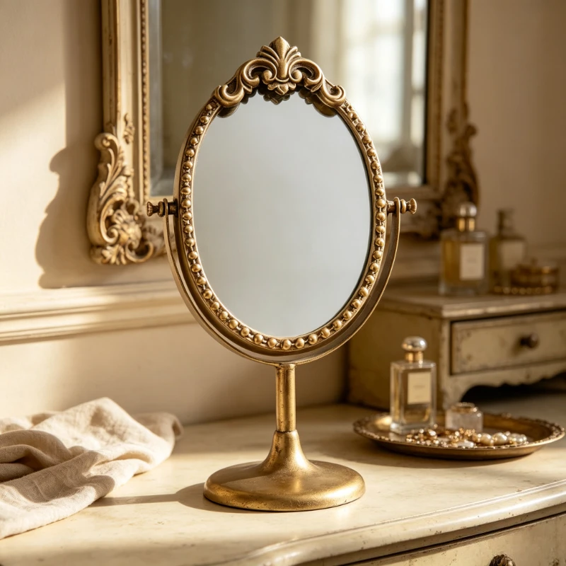 Freestanding Makeup Mirror for Bedroom, French Vintage Vanity Mirror,Adjustable Tabletop Dressing Glass, Aesthetic Home Decor