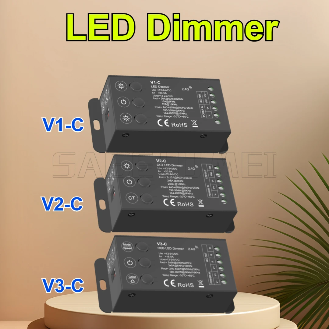 RF2.4G Lamp Controller LED Dimmer V1-C V2-C V3-C DC12-24V 1 /2 /3 Channel Suitable For CCT RGB Led Strip Light PWM Single Color