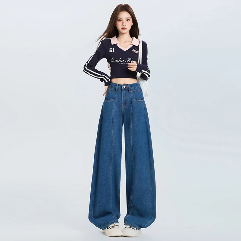 

Повседневные свободные женские джинсы, свободные джинсовые брюки, удобные брюки для женщин, синие винтажные широкие брюки Y2k