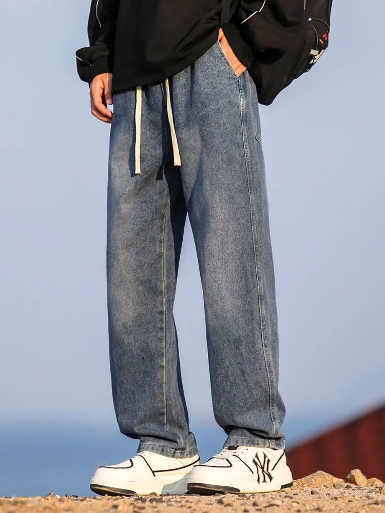 

Casual Wide Leg Jeans for Men Autumn New Sle Dstring Loose Straight Cut Youthful And Haome Trousers American Sle Denim