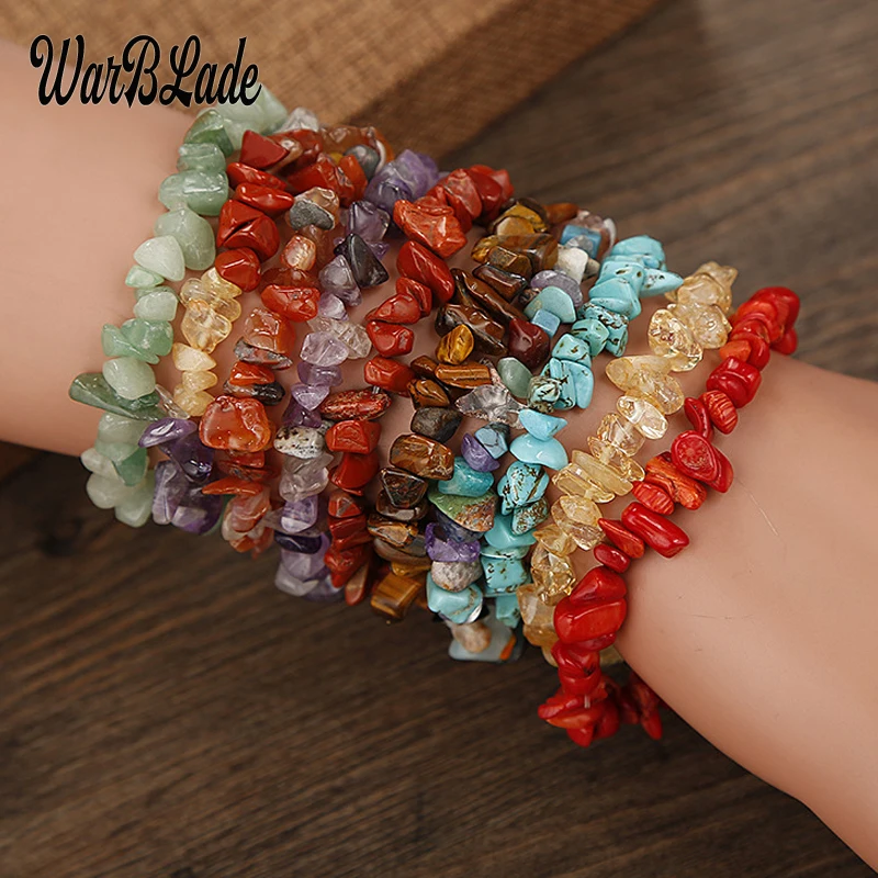 Natural Gem Stone Bracelet 41 Color Irregular Crystal Stretch Chip beads Nuggets Bracelets Bangles Quartz Wristband For Women