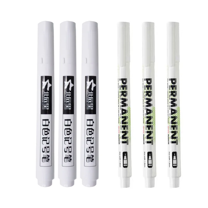 6/3pcs White Marker Pen Oil 1-3mm Tip Waterproof Permanent Fine Arts Study Student For Tyre Rubber DIY Graffiti Sketching