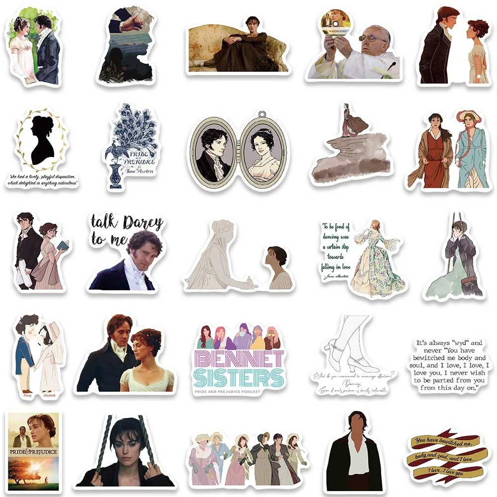 INS-Autocollants de Pride and Prejudice, Dessin Animé Créatif, Animation, iPad, Bureau, Voiture, Chaise, Décoration, Étanche, Vente en Gros, 10, 30,