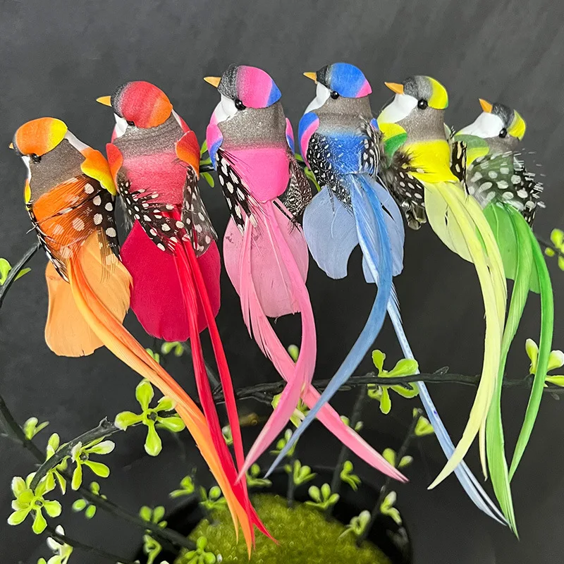 6pcs Simulated Feather Bird Foam Artificial Bird Christmas Tree Hanging Ornaments 6 Colors Decorative Outdoor Birds Home Garden