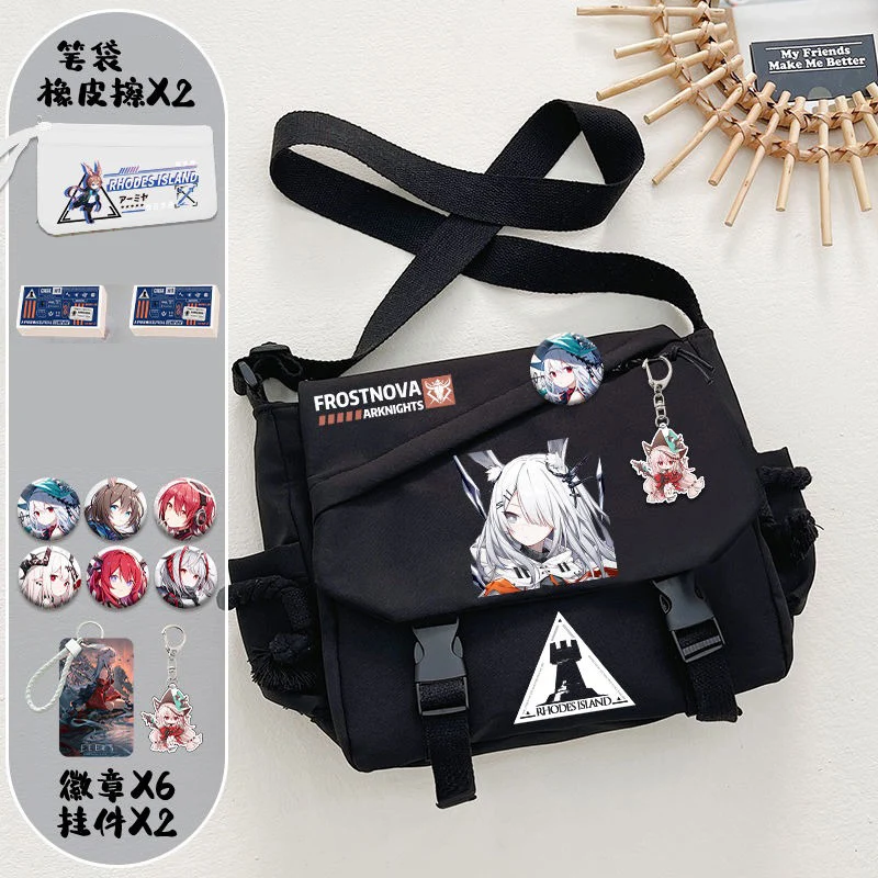 Sac à Bandoulière de Grande Capacité, Noir et Blanc, Arknights, Étudiant, Adolescent, Anime Messenger, Sacs Initiés pour l'École, Bol, Garçons, 31x28x11cm