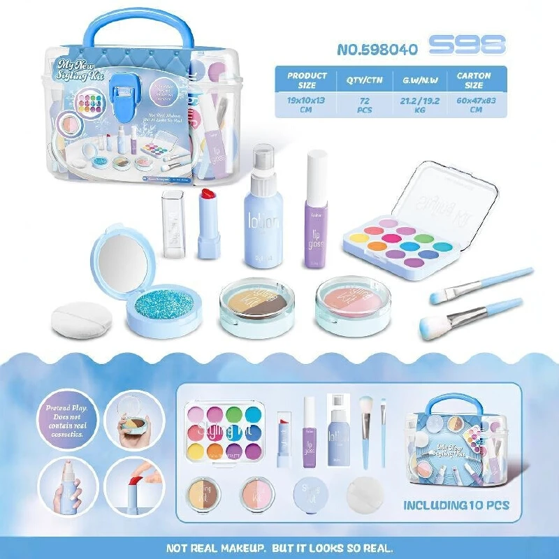 Casa de juego para niños, juguetes de maquillaje simulados, juego de maquillaje para niñas, herramienta de maquillaje que no puede aplicar con caja de almacenamiento