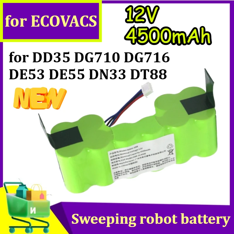 12V 2500mAh 3000mAh 4500mAh Replacement Battery for ECOVACS DEEBOT DD35 DG710 DG716 DE53 DE55 DN33 DT88 Robotic Vacuum Cleaner