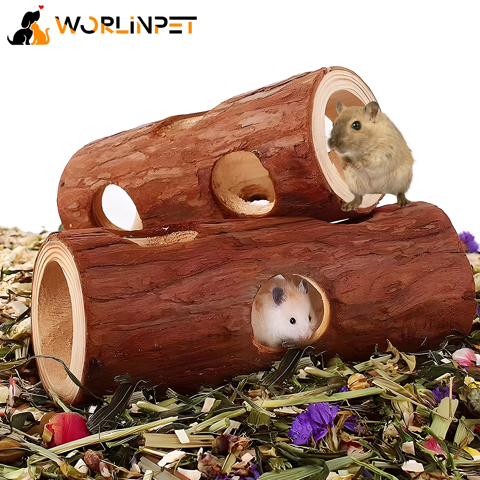 Wolinpet Natural Wooden Hamster Mouse Tunnel Tube Toy Forest Hollow Tree Trunk