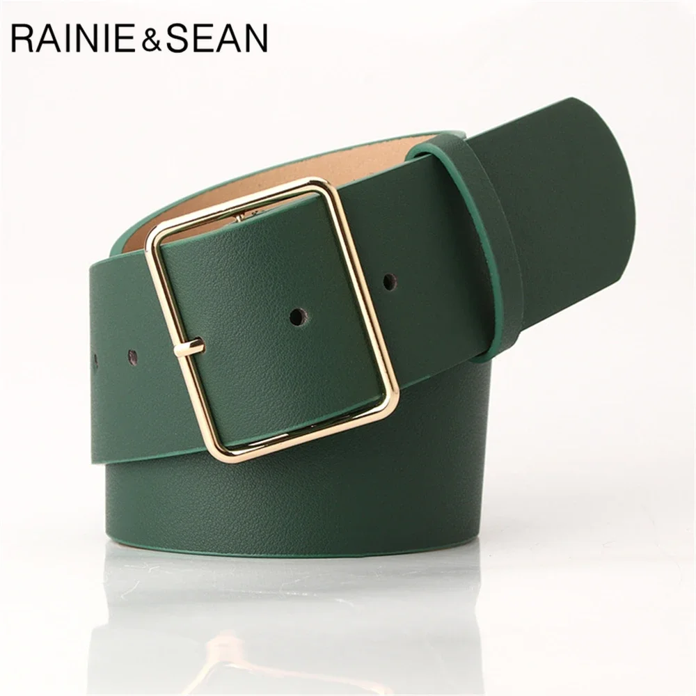 RAINIE SEAN Army Green Women Belt Ladies Waist Belt for Trousers Casual Pin Buckle Pu Leather Wide Belt Women Accessories 104cm