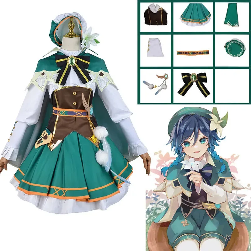 

Anime Game Genshin Impact Venti Barbatos Cosplay Costume Uniform Wig Halloween For Women Wendi Windy dl;1