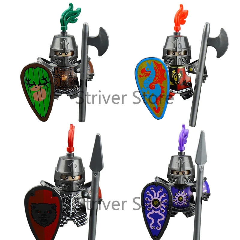 MOC Medieval Knights Soldier Figures Building Block Black Eagle Noble Knight Orc Mounts Wolf Flags Weapons Model DIY Bricks Toys