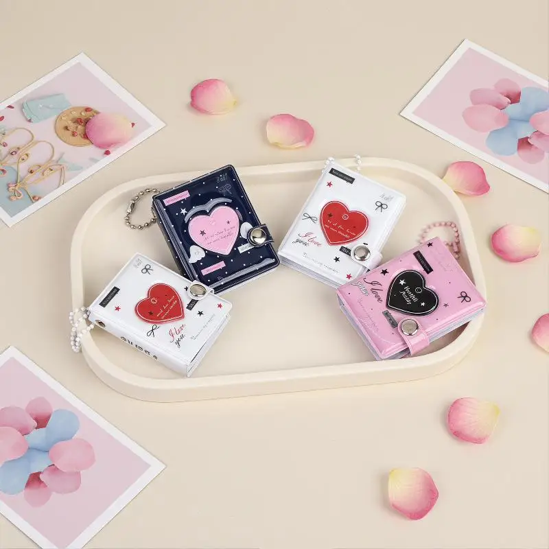 Mini Cute Heart Photocard Binder 32 Pockets Portable Kpop Photocard Holder for Idol Card Collection Kids Gift