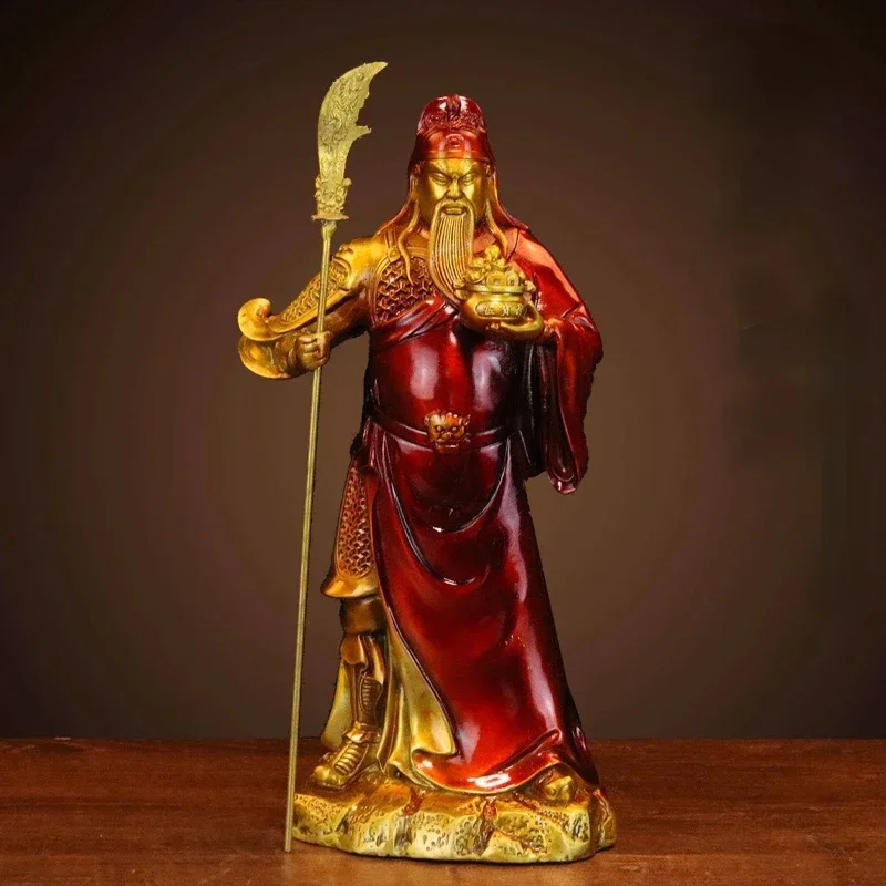 Feng Shui Copper Inviting Wealth Lucky Guan Yu Statue of God of Wealth Living Room Store Ornaments