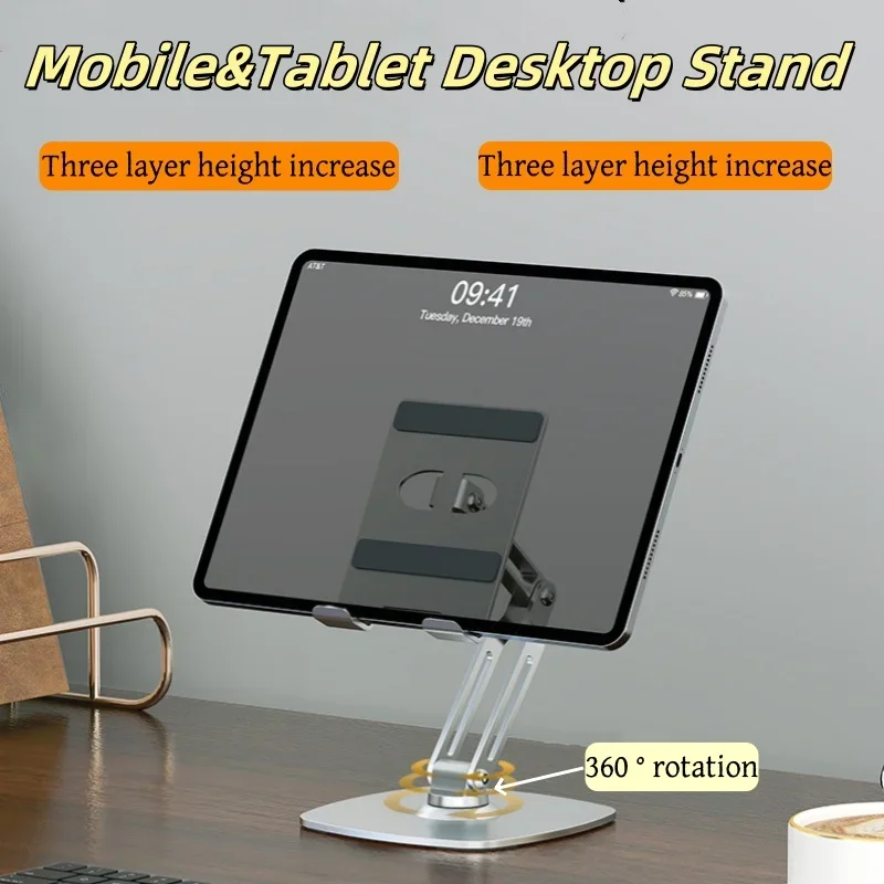 Desktop Phone Tablet and Mobile Holder, Secure Metal Rotating Folding Adjustable Lifting Lazy Bedside Phone Holder Flat Rack