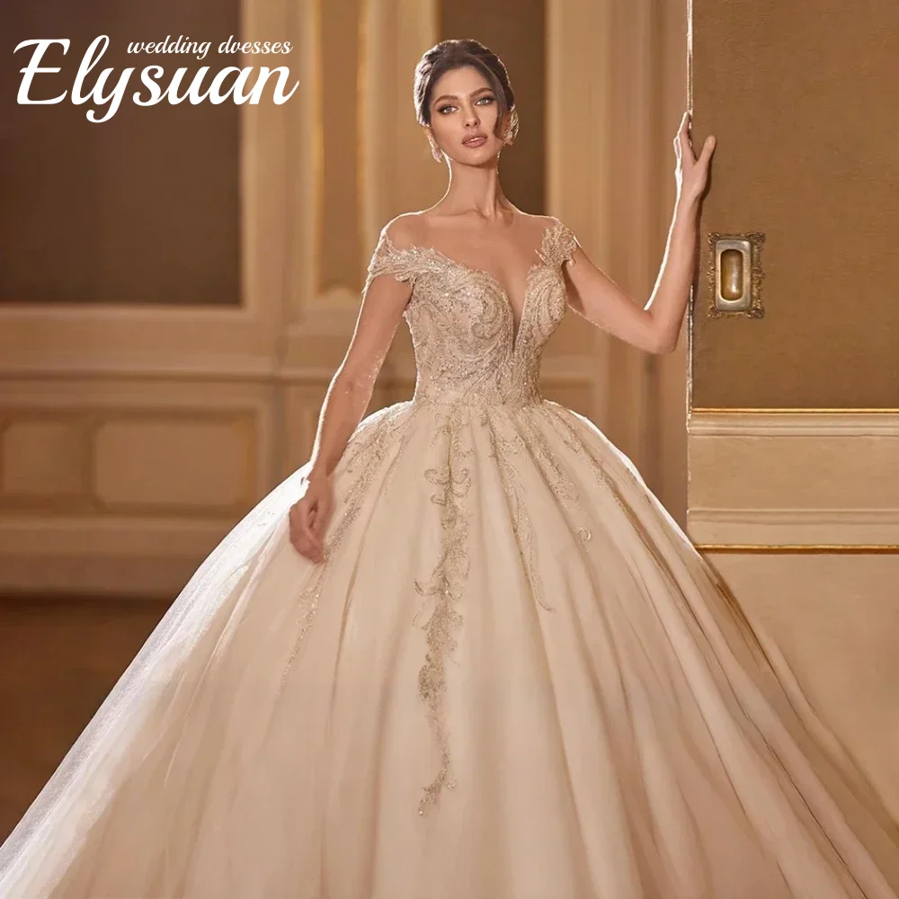 Gaun Pengantin Mewah Model Ball Gown, Elegan, Seksi, dengan Aplikasi Renda dan Manik-Manik, Berkualitas Tinggi, Gaya Putri