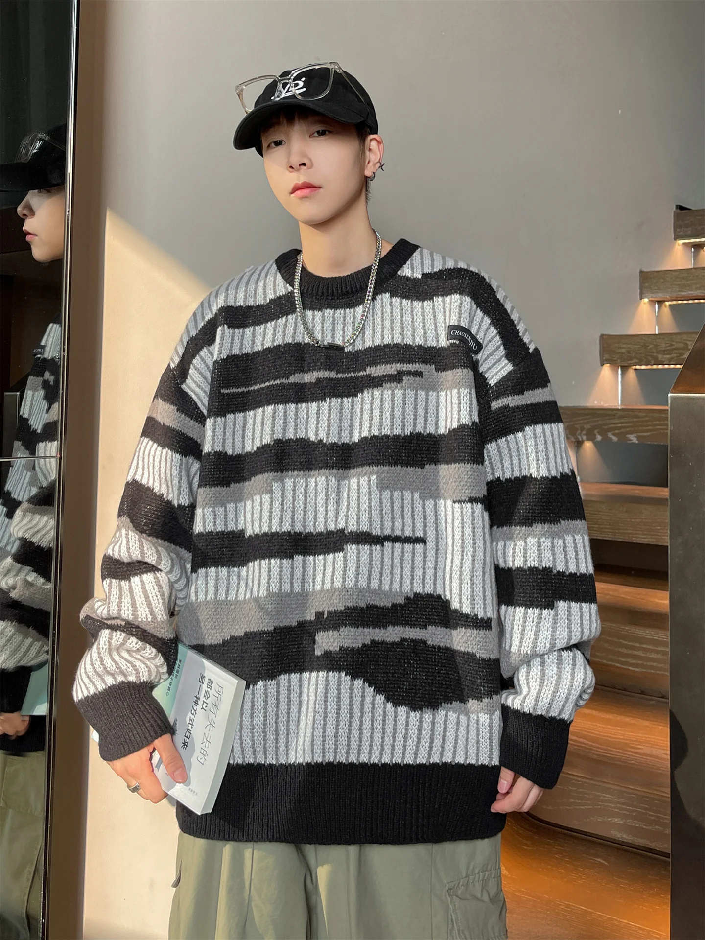 

Американские ретро-свитеры в университетском стиле для пар, мужские свободные теплые повседневные вязаные топы для осени и зимы