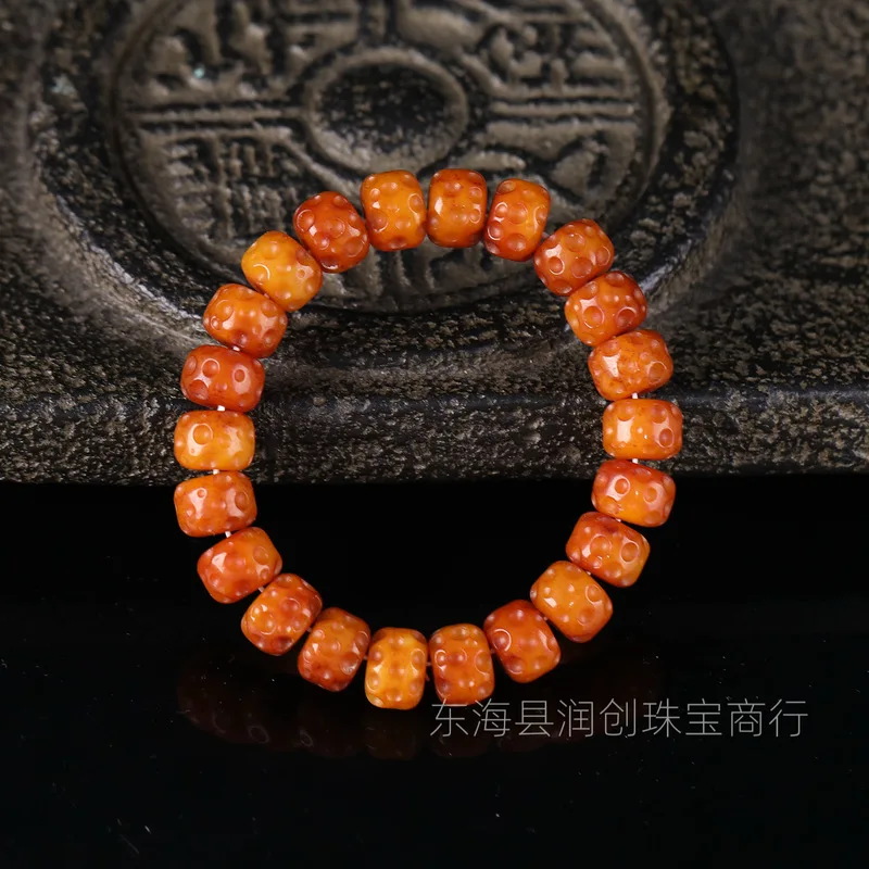 Tibetan-style camel bone bead bracelet with meteorite craters, spacer beads, braided cord pendant, creative accessory