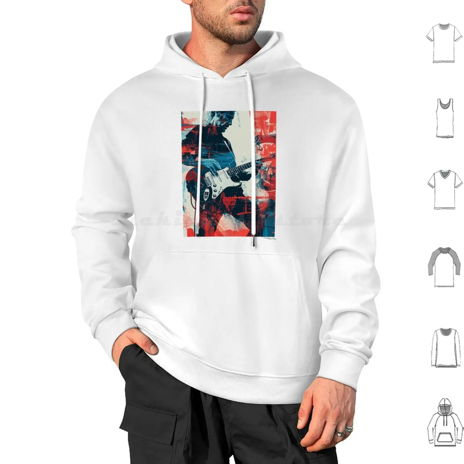 Eric Hoodie cotton Long Sleeve Music Electric Guitar Iconic Musician Vibrant Colors Abstract Art Expressionism Retro Style