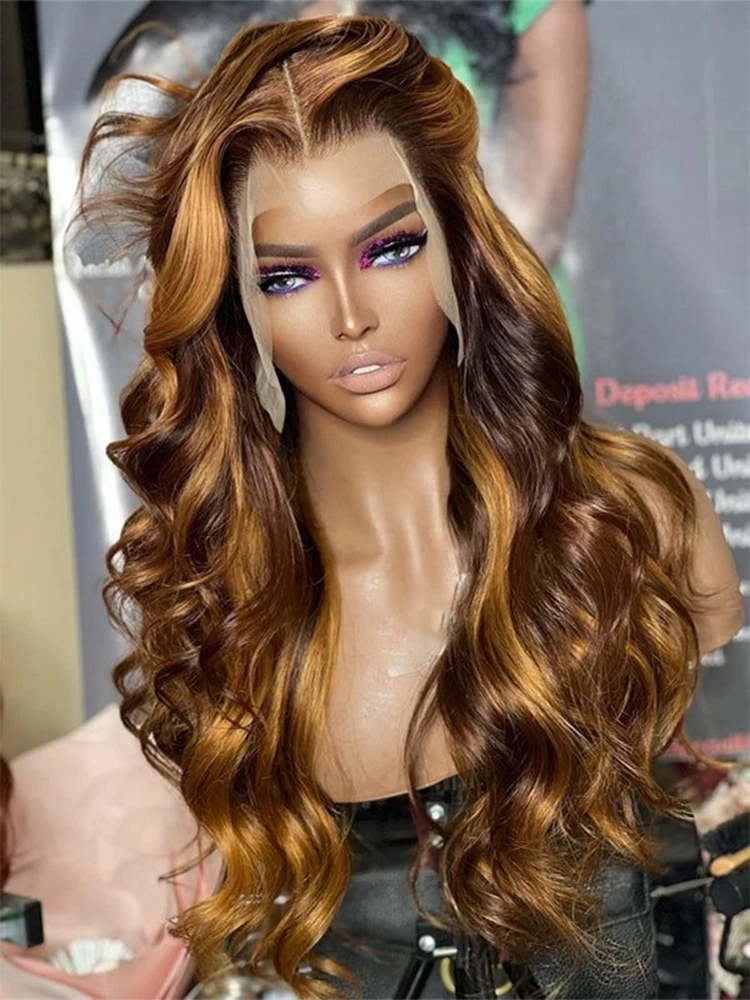 P4/27 Highlight 13x6 Lace Frontal Wig Cheap Brown Highlighted Body Wave Lace Front Human Hair Wigs 5x5 HD Blonde Highlights Wig