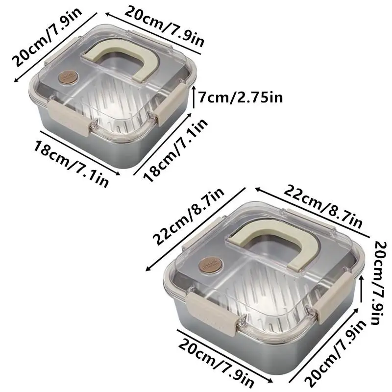 With Handle Lid Camping Picnic Bento Box Portable Stainless Steel Fruit Salad Food Container Large Capacity Seal Lunch Box