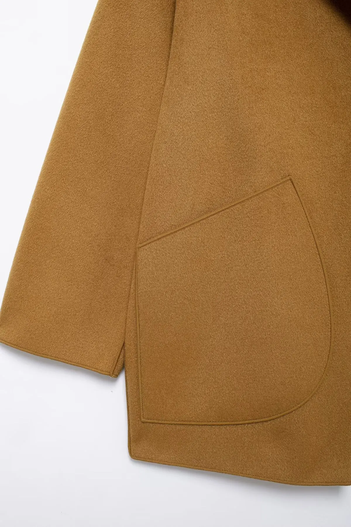 Frauen Herbst Winter Neue Woolen Mantel Weibliche Drehen-unten Kragen Lose Lange Ärmeln Mantel Dame Elegante Woolen Mantel