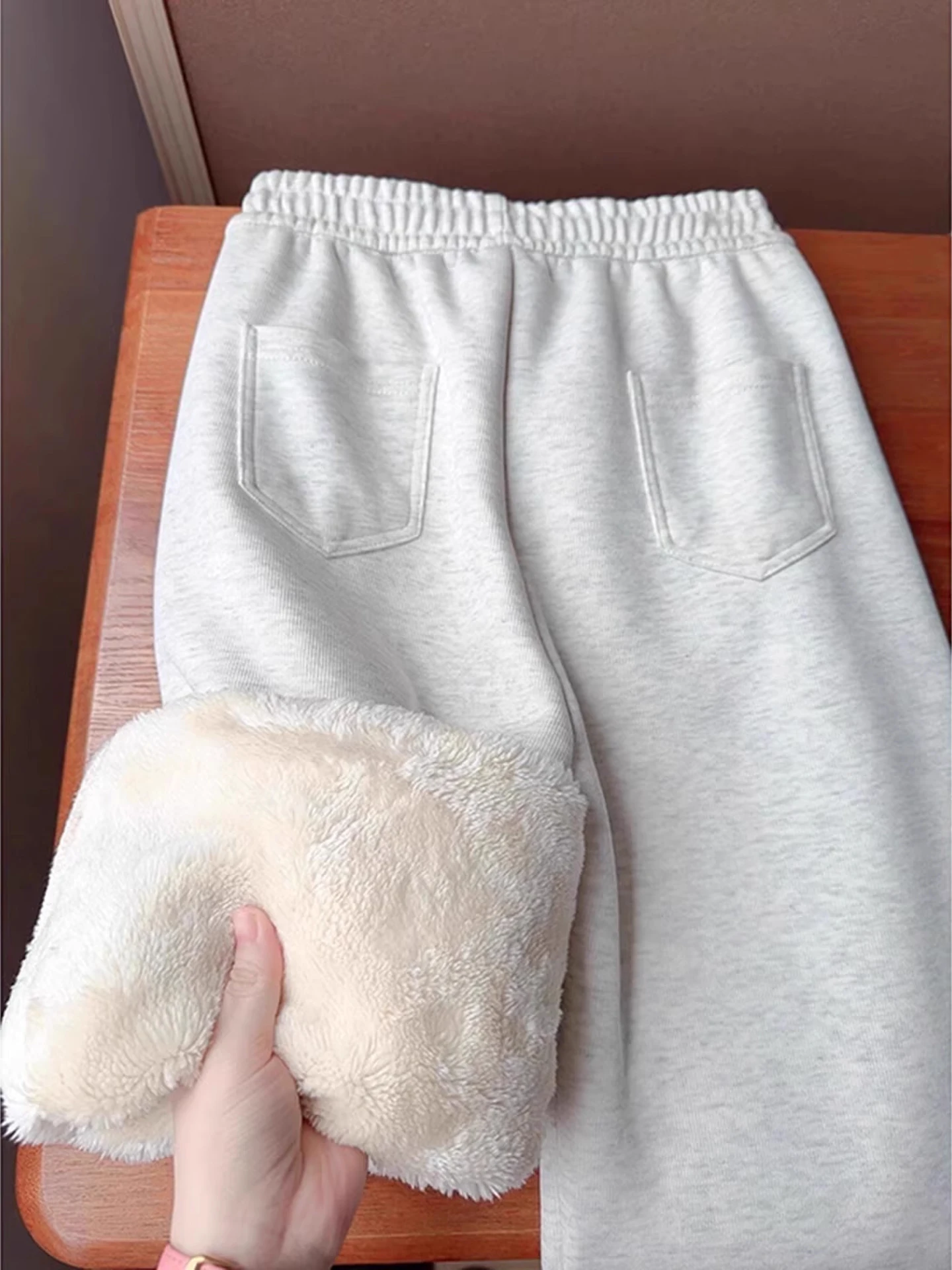 

Thiened Lamb Velvet Sweatpants ex Winter Warm Casual Outdoor Cold Proof Cotton Pants High Waist Straight Leg Trousers