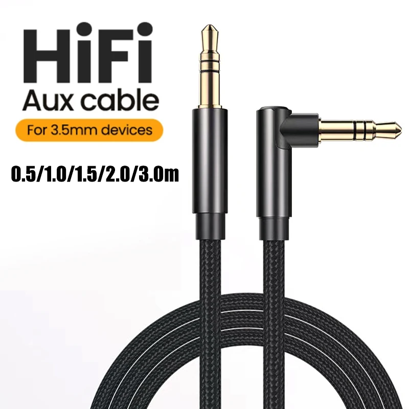 3.5mm Jack Audio Cable Elbow Male to Straight Male Aux HiFi Cable For Samsung Car Headphone MP3 Aux Cord Wire 0.5m/1m/1.5m/2m/3m