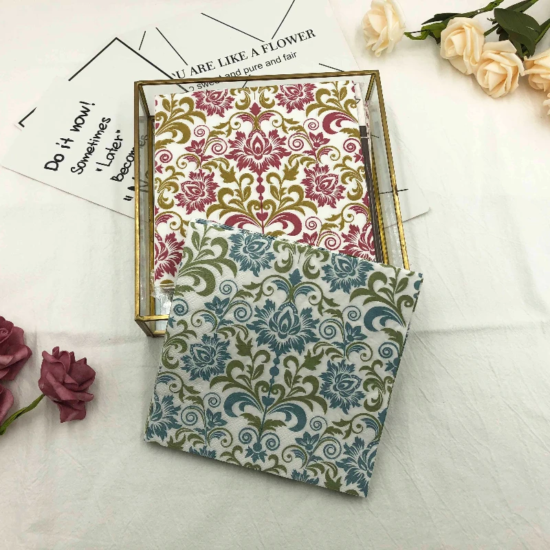 20pcs/Pac Multicolour European Floral Colourful Printed Napkin Square Paper Napkin Restaurant Wedding Party Folding Table Runner