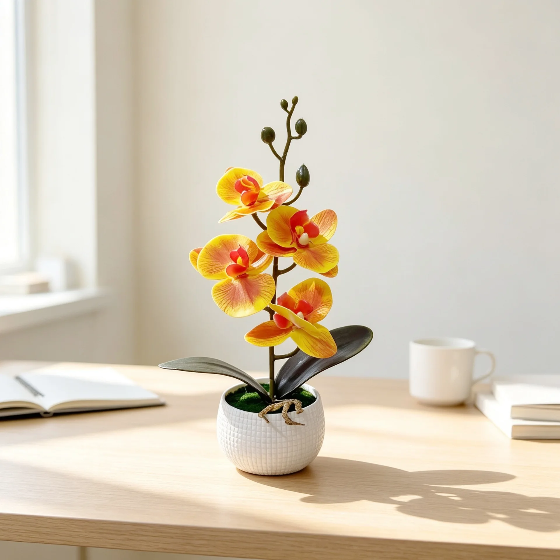 Desktop Centerpiece Artificial Orchid Plant For Home Aesthetic Enhancement Expertly Arranged Year Round Appeal Lifelike Design