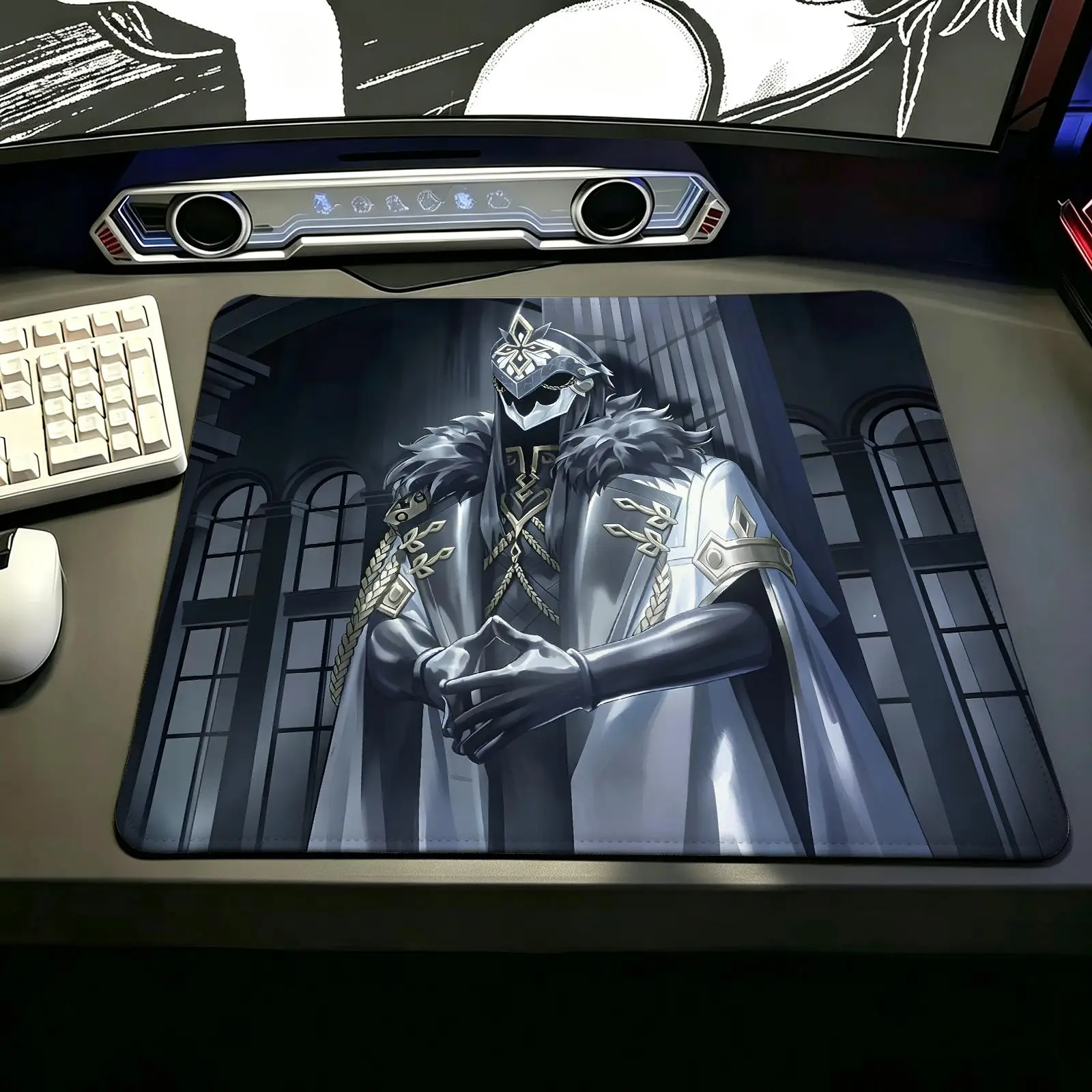 Gaming Mat,Reinforced Stitched Edge,Genshin Impact Il Capitano Portable Non‑Slip Pad for Laptop Office & E‑Sports Game Play