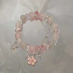 Fashion Sweet Peach Blossom Beaded Bracelet Pendant Girls Light Luxury Stretch Bracelet Fashion Jewellery Accessories Gifts