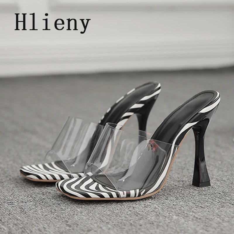 Hlieny الصيف موضة مثير بولي كلوريد الفينيل شفافة المفتوحة تو النساء النعال ساحة تو رقيقة عالية الكعب مأدبة أحذية نسائية