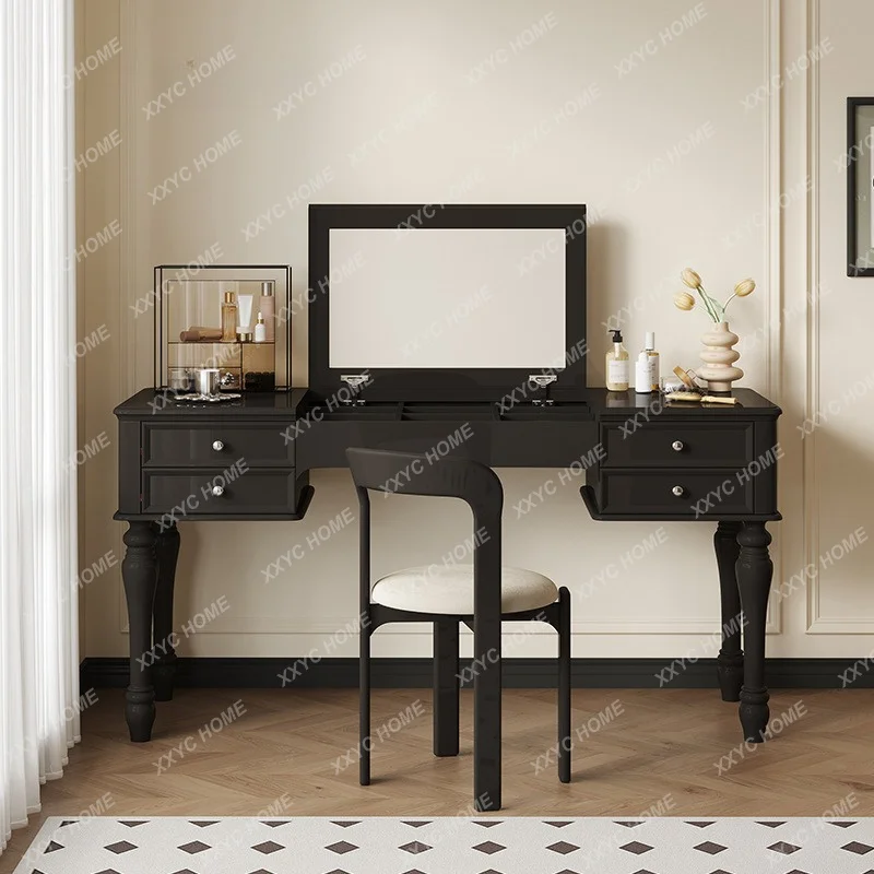 Retro solid wood chest dresser integrated bed end medium antique bedroom black makeup table storage cabinet