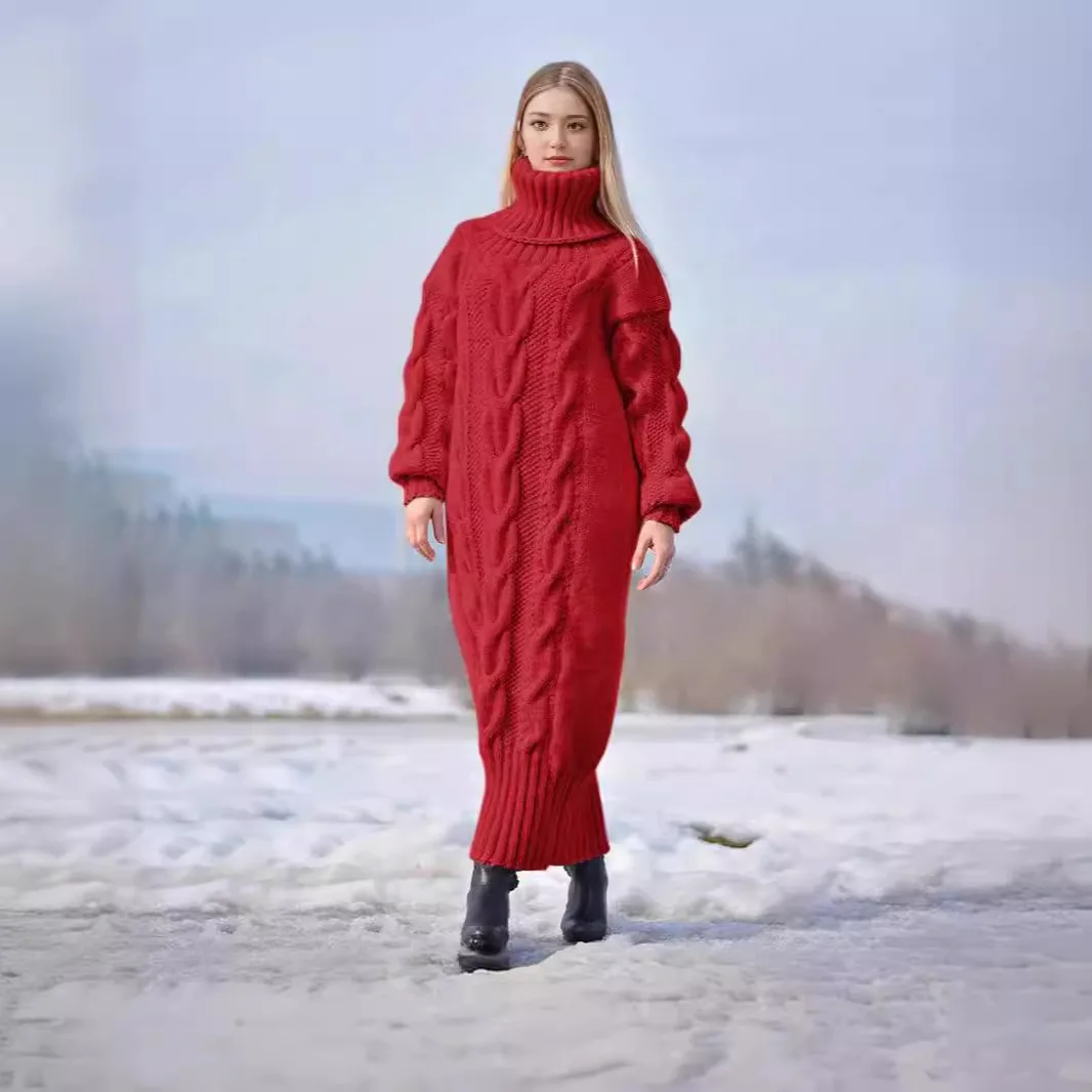 

Женский свитер, платья, новый однотонный пуловер с воротником, свободный вязаный свитер, темпераментный пригородный свитер с длинной юбкой