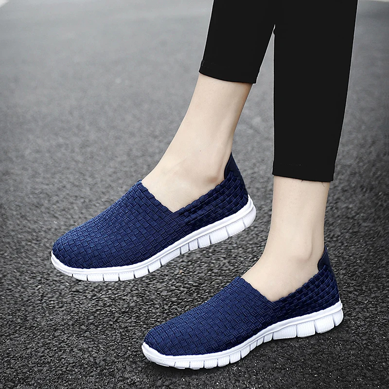 Women\'s flats female casual shoes woman sneakers ladies jogging shoe weave walking plus size 35-42 braided women\'s shoes