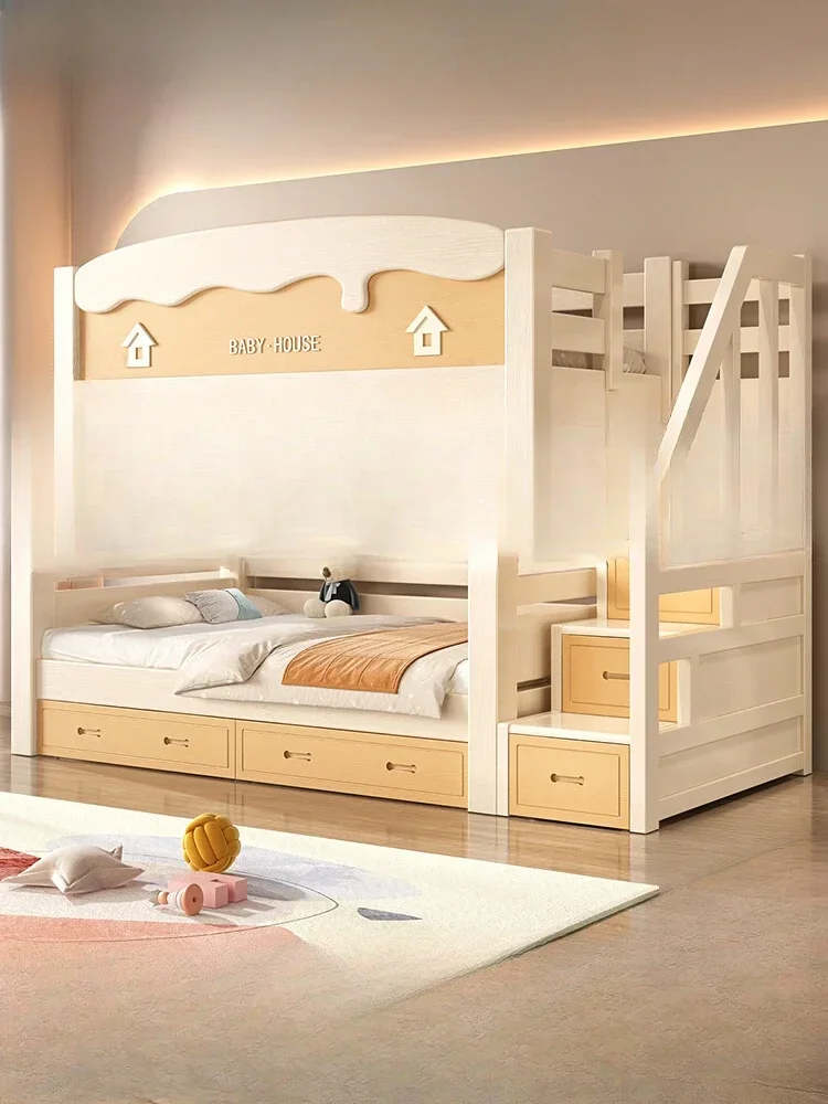 

Cherry wood upper and lower bunk beds Multifunctional solid wood upper and lower bunk high and low children's wooden beds