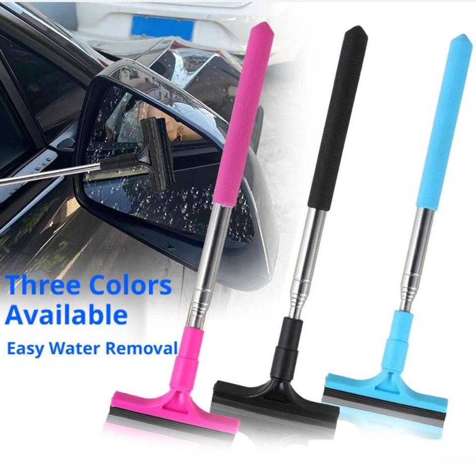  Car Rearview Mirror Wiper Cleaning Tool Auto Glass Mist Cleaner Scraper Car Accessories Handle Telescopic Window Cleaning Brush 