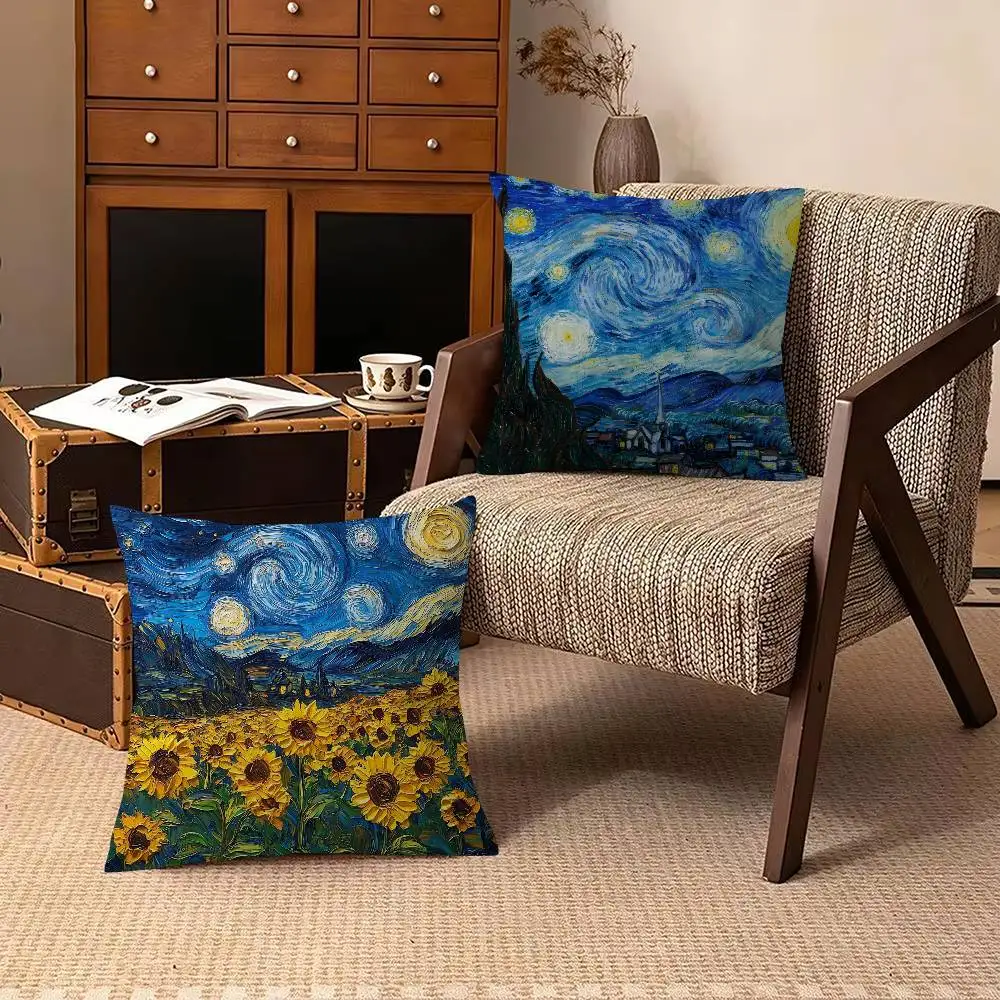 Painting anime art Trendy-style decorative throw pillow cover insert not included fauxembroidery design van Gogh