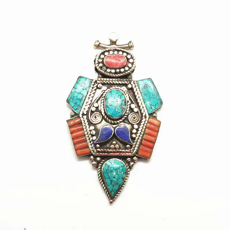 

Nepal Hand Vintage Pendants Copper Inlaid Colorful Stone Anchor Pendant Multi Designs TBP588