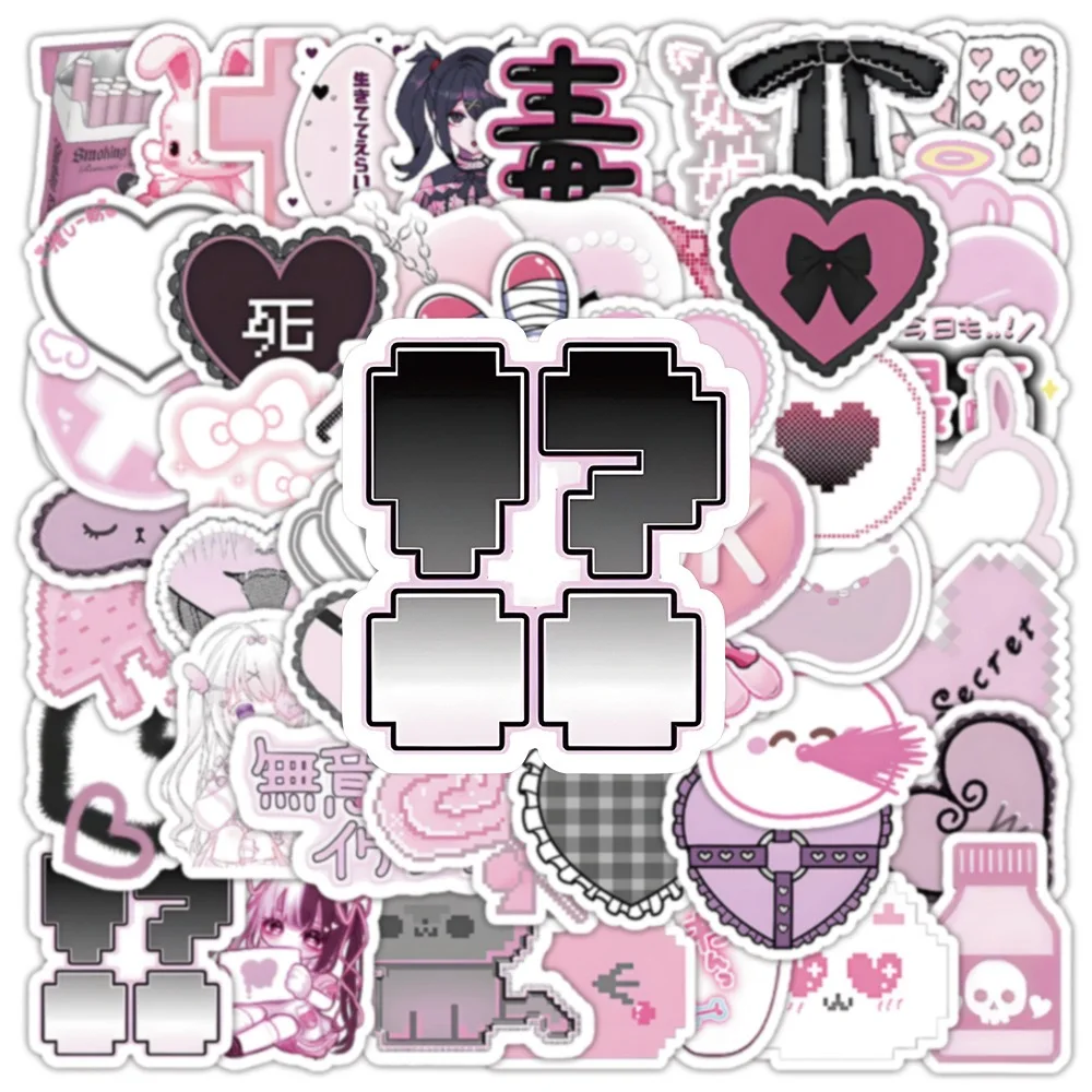 10/50/100PCS Pink Cute Girls Goth Style Cartoon Stickers Kawaii Pixel Decals DIY Scrapbooking Laptop Stationery Toy Sticker