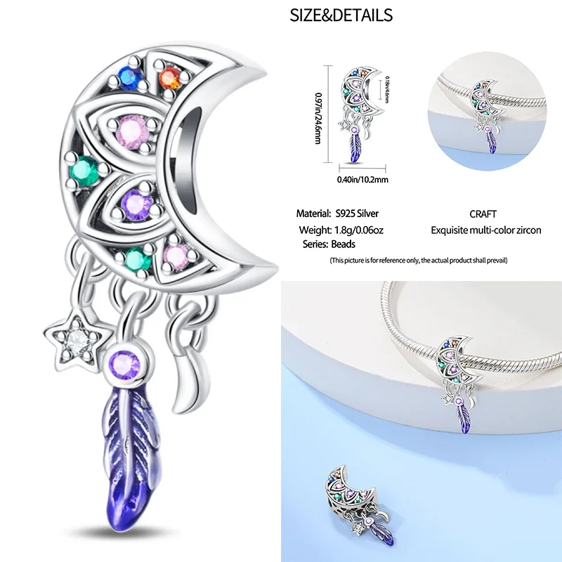 S925 Sterling Silver Pendant Beads para As Mulheres, Dream Catcher, Flor, Borboleta, Se Encaixa Pulseira Original, DIY Charme, Jóias, Presente Da Moda