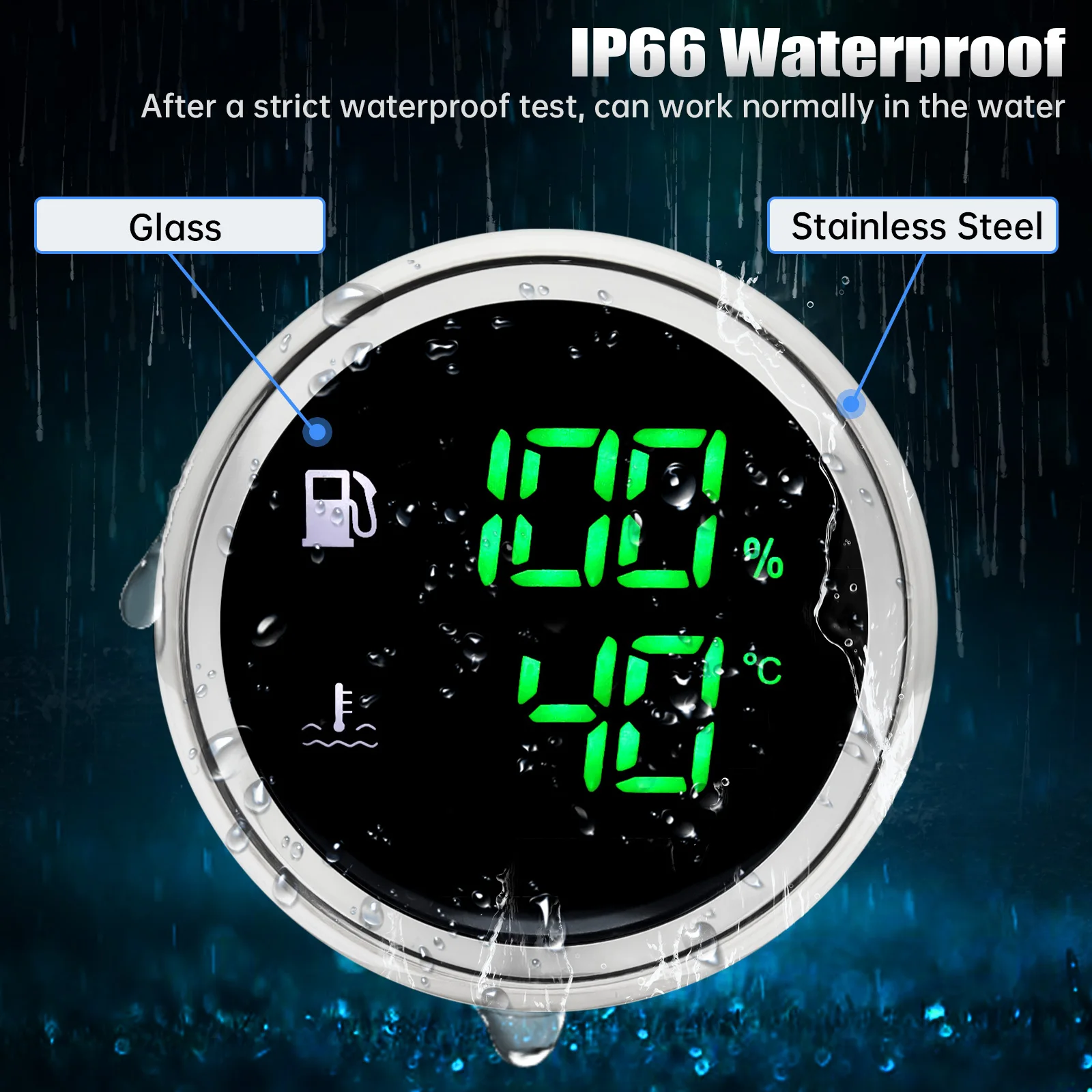 CustomWaterproof 52MM Dual Gauge Fuel Level Gauge+Water Temp Meter With Alarm 0-190ohm Fuel Level Sender Unit Temperature Sensor